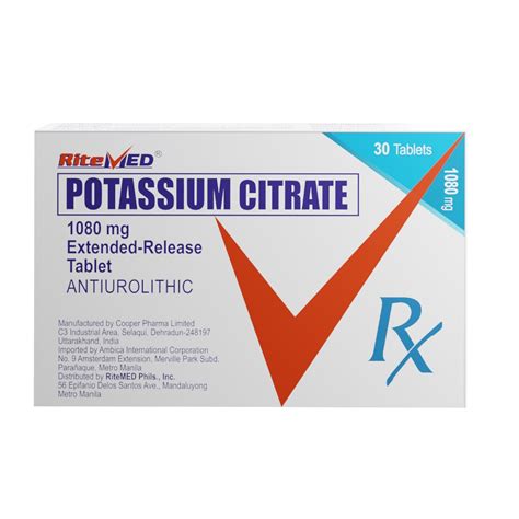 Rx: Ritemed Potassium Citrate 1080mg Tablet .
